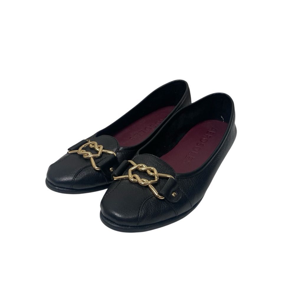 Aerosoles Black Leather Ballet Flats Gold Horsebit Comfort Shoes Women’s 9.5M